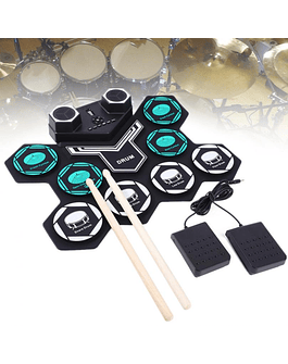 Altavoces incorporados enrollados, juego de tambor electrónico, 8 almohadillas de silicona, soporte MIDI, compatible con Bluetooth, batería de litio integrada