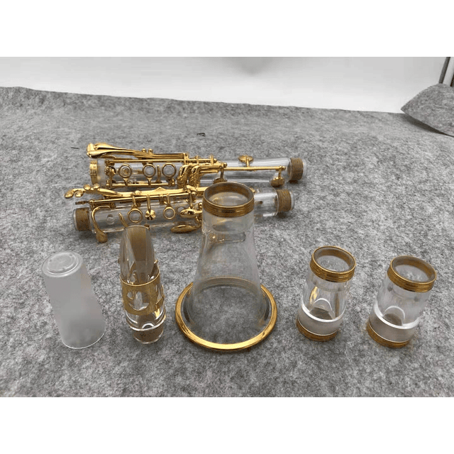 Clarinete acrílico de alta calidad, cuerpo transparente chapado en oro, clarinete Bb transparente
