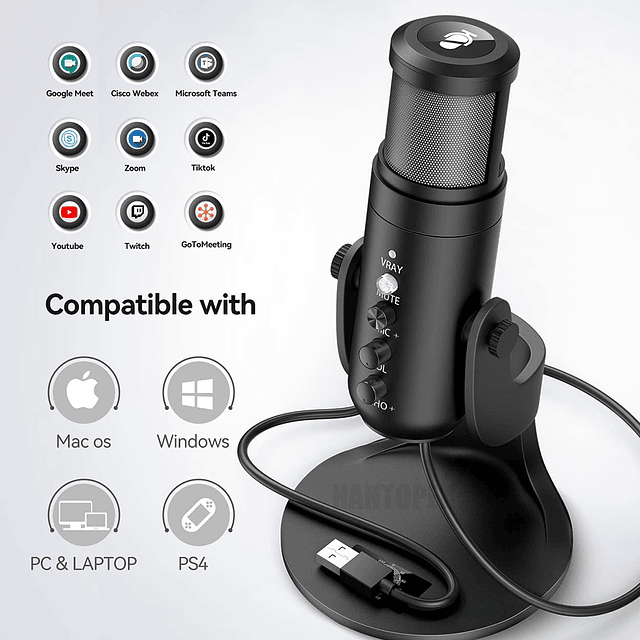 Micrófono de condensador USB RGB para PC, PS4, PS5 y Mac, luces dinámicas de colores, estudio, grabación de voces, voz sobre YouTube