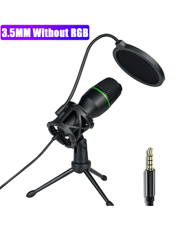 Micrófonos de condensador AUX de 3,5 MM para PC, ordenador portátil, grabación de videojuegos, canto, profesional, USB, RGB, antipulverización