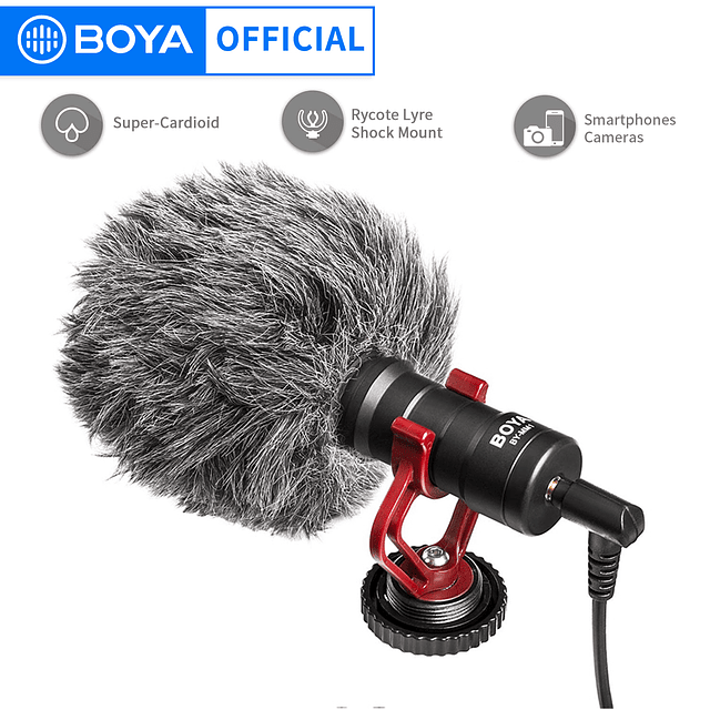 BOYA-micrófono profesional de escopeta cardioide para iPhone, Android, Smartphone, PC, Canon, Nikon, cámara DSLR, grabación Vlog, BY-MM1