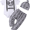 Ropa bebé niño 3 piezas, conjunto de manga corta con estampado de letras para recién nacido, pantalones + sombrero