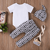 Ropa bebé niño 3 piezas, conjunto de manga corta con estampado de letras para recién nacido, pantalones + sombrero