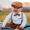 Ropa para bebé niño de 0 a 18 meses de esmoquin de manga larga para caballero + pantalones con tirantes + corbata de moño + sombrero de boina conjunto de traje para bebé niño