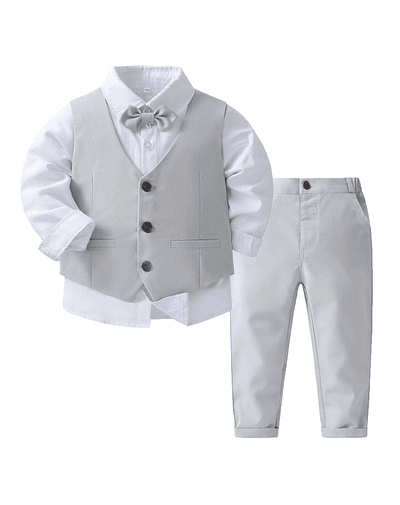 Traje de esmoquin para niños, camisa con humita, chaleco, pantalones, 4 piezas, ropa de bebé, atuendo de caballero para bautismo y cumpleaños