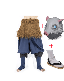 Disfraz de Anime Demon Slayer Kimetsu no Yaiba Hashibira Inosuke, máscara de silicona de cerdo, calcetines negros, sandalias