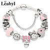 Leabyl- Pulsera Premium de cuentas de cristal rosa para mujer y niño, brazalete 