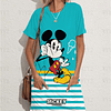 Disney Mischievous-vestido ajustado de manga corta para mujer, estampado de Mickey, informal, elástico, holgado, con bolsillo, Verano