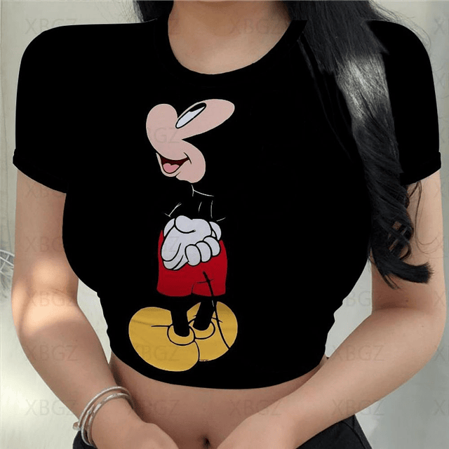 Camiseta Disney para mujer, camiseta de Mickey y Minnie, ropa Y2K, Top de dibujos animados, estampado de fiesta, alta calidad