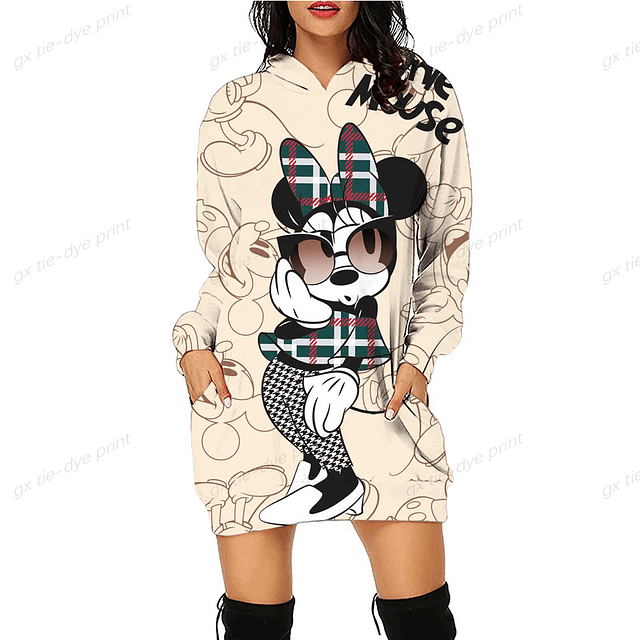 Disney-vestido con estampado 3D de Minnie y Mickey Mouse para mujer, Sudadera con capucha informal, vestido Sexy suelto de dibujos animados Kawaii, moda de otoño e invierno