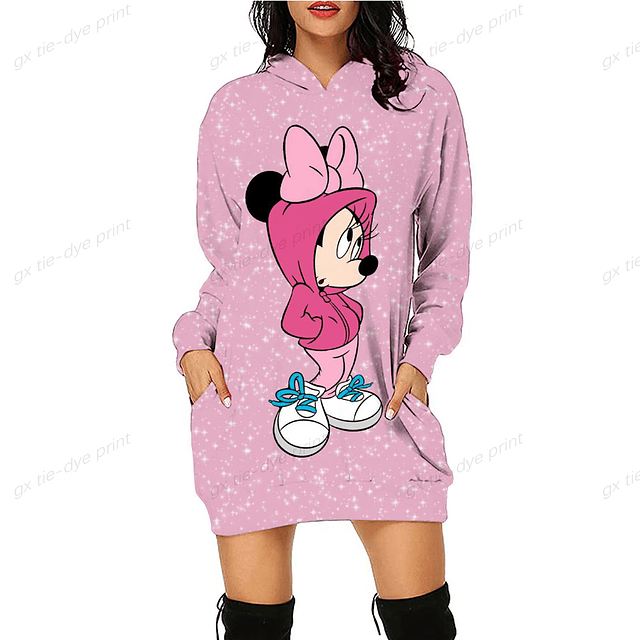 Disney-vestido con estampado 3D de Minnie y Mickey Mouse para mujer, Sudadera con capucha informal, vestido Sexy suelto de dibujos animados Kawaii, moda de otoño e invierno