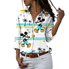 Disney-Camiseta de manga larga con botones para mujer, camisa informal con estampado 3D de Mickey y Minnie, estilo Harajuku, y2k, novedad de 2022