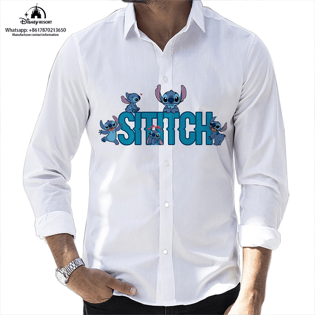 Camiseta de manga larga con estampado 3D de Mickey y Stitch para hombre, ropa de calle informal Harajuku de Disney, Tops ajustados con solapa, novedad de otoño, 2022