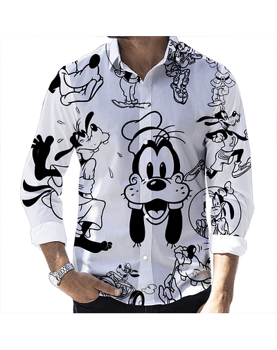 Camiseta de manga larga con estampado 3D de dibujos animados de Disney para hombre, Camisa ajustada con solapa, Winnie the Pooh, Stitch y Mickey, novedad de otoño