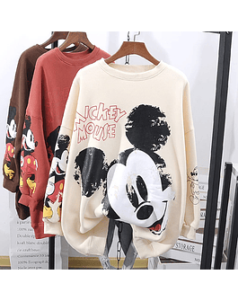 Disney- Poleron de Mickey Mouse para mujer manga larga de moda para mujer, cuello redondo Blanco