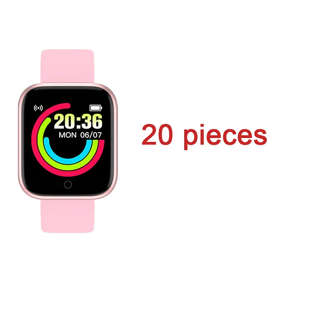 Reloj inteligente D20 para hombre y mujer, pulsera deportiva con control del ritmo cardíaco, Y68, para IOS y Android, venta al por mayor, 20 unidades 20 pieces Pink