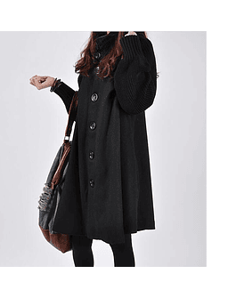 Gabardina Premium de lana, abrigo largo, suelto, versión coreana, Invierno Negro