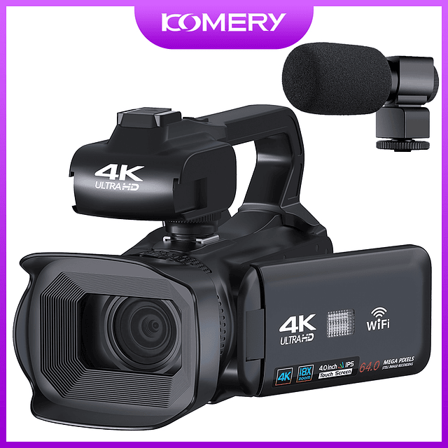 Kowery-cámara de vídeo profesional 4k, videocámara Digital de 64MP, WiFi, transmisión, enfoque automático, táctil de 4,0 pulgadas