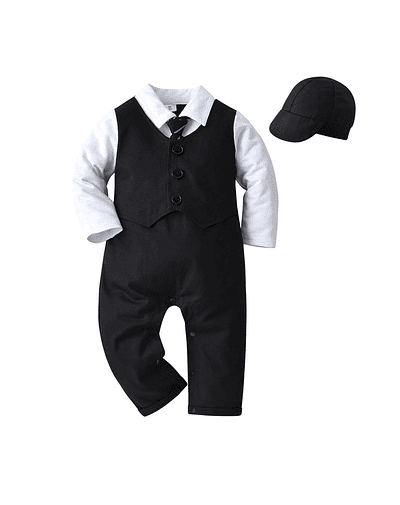 Trajes de caballero para bebés, de una pieza peleles, chaqueta, sombrero, ropa para niños, primavera y otoño Black