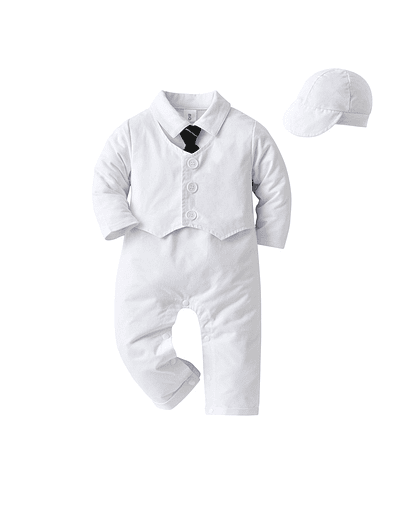 Trajes de caballero para bebés, de una pieza peleles, chaqueta, sombrero, ropa para niños, primavera y otoño White