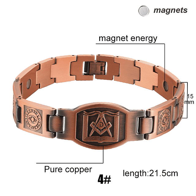 Pulsera magnética de cobre, brazalete de energía, presión arterial, imanes 4