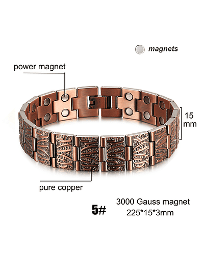 Pulsera magnética de cobre, brazalete de energía, presión arterial, imanes 5