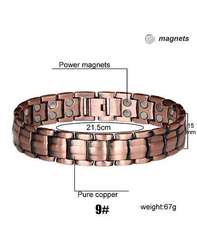 Pulsera magnética de cobre, brazalete de energía, presión arterial, imanes 9