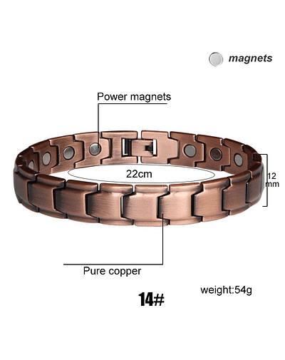 Pulsera magnética de cobre, brazalete de energía, presión arterial, imanes 14