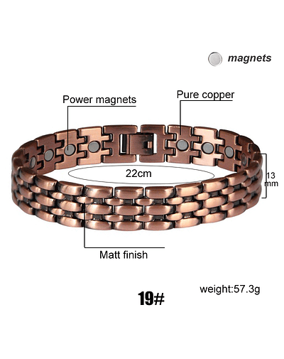 Pulsera magnética de cobre, brazalete de energía, presión arterial, imanes 19