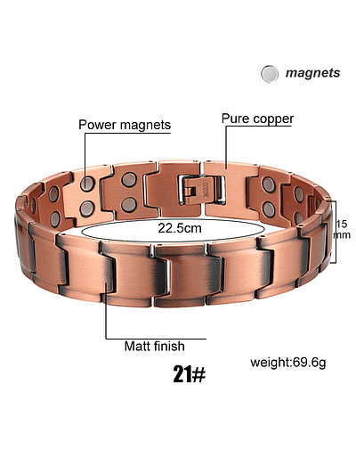 Pulsera magnética de cobre, brazalete de energía, presión arterial, imanes 21