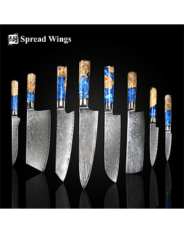 Cuchillos de cocina de acero damasco de 67 capas, Santoku, Utilidad de Chef, rebanador de pan, deshuesado, juego de cuchillos de cocina nakiri