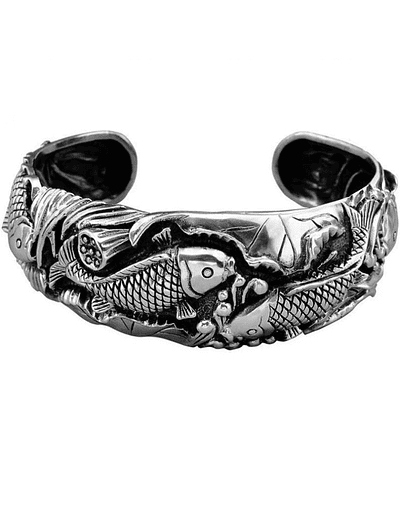 Brazalete abierto Vintage con personalidad para hombres, pulsera de motorista Punk, Calavera, pájaro grande, dragón, escala, regalo de joyería AL4012-Silver