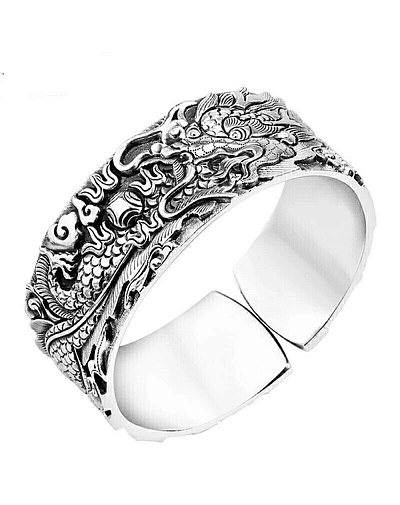 Brazalete abierto Vintage con personalidad para hombres, pulsera de motorista Punk, Calavera, pájaro grande, dragón, escala, regalo de joyería AL4048-Silver