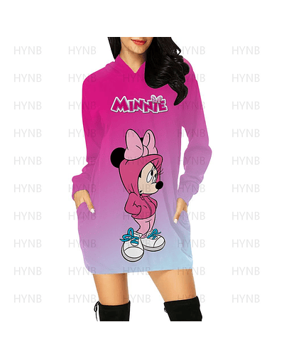 Vestido corto de manga larga con capucha para mujer, minivestido elegante con estampado de Disney, Minnie Mouse XQQ1XP0541