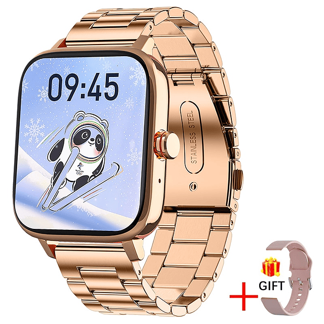 Reloj inteligente con esfera personalizada para hombre y mujer, pulsera con Bluetooth, resistente al agua, para Android e IOS, completamente táctil, 2023 steel gold