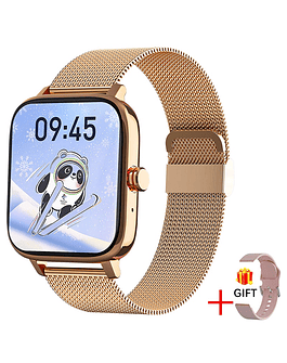 Reloj inteligente con esfera personalizada para hombre y mujer, pulsera con Bluetooth, resistente al agua, para Android e IOS, completamente táctil, 2023 Mesh belt gold
