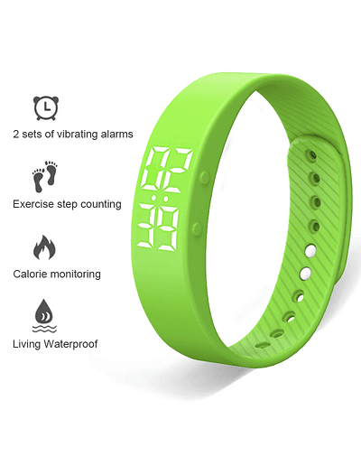 Pulsera deportiva inteligente T5S, reloj despertador vibratorio, contador de pasos para correr, para estudiantes masculinos y femeninos Verde