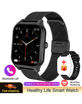 Reloj inteligente deportivo para hombre y mujer, pulsera con llamadas, Bluetooth, control del ritmo cardíaco y de la presión sanguínea, a la moda, novedad de 2023 Black mesh belt