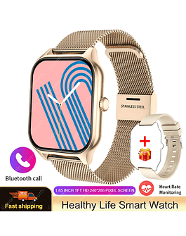 Reloj inteligente deportivo para hombre y mujer, pulsera con llamadas, Bluetooth, control del ritmo cardíaco y de la presión sanguínea, a la moda, novedad de 2023 Rose gold mesh be...