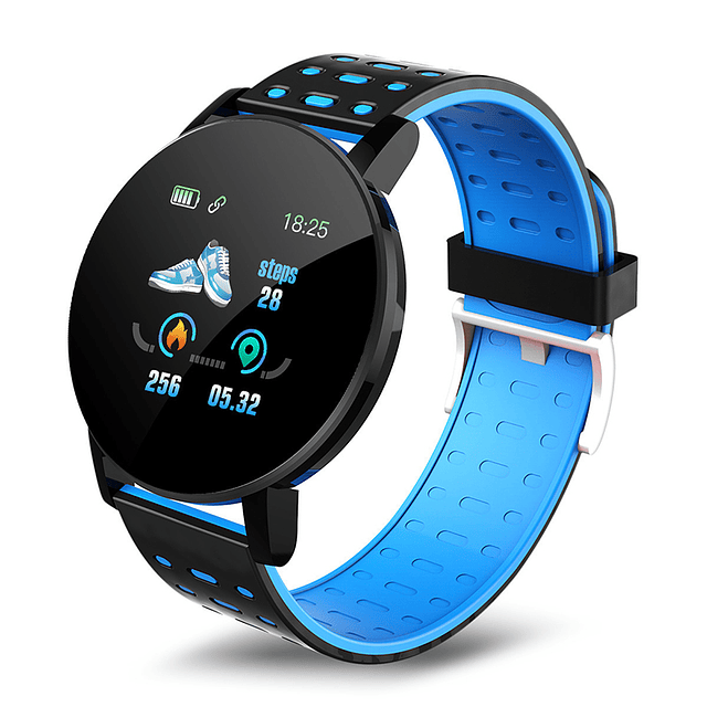 Reloj inteligente deportivo resistente al agua con control del ritmo cardíaco y de la presión sanguínea, compatible con Android e IOS, 119 Azul