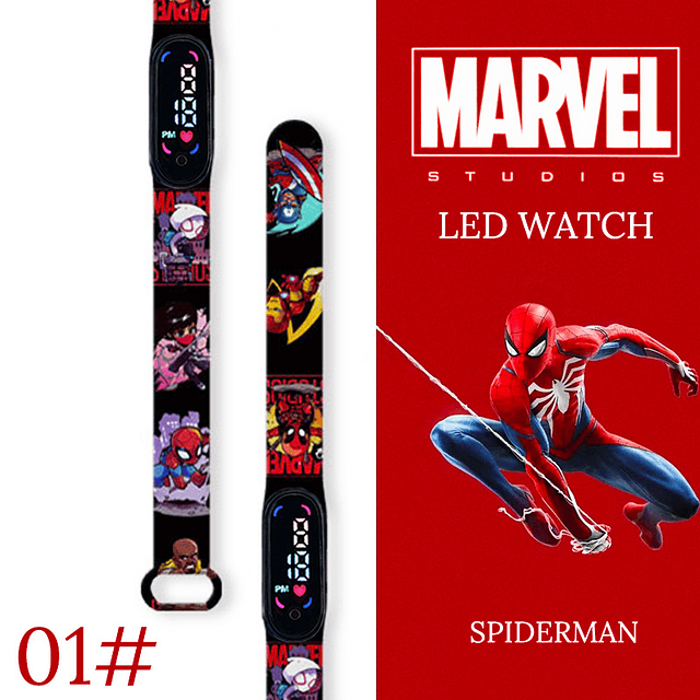 Disney-Reloj de pulsera deportivo para hombre y niño, cronógrafo Digital con pantalla LED, resistente al agua, Spiderman New light 01