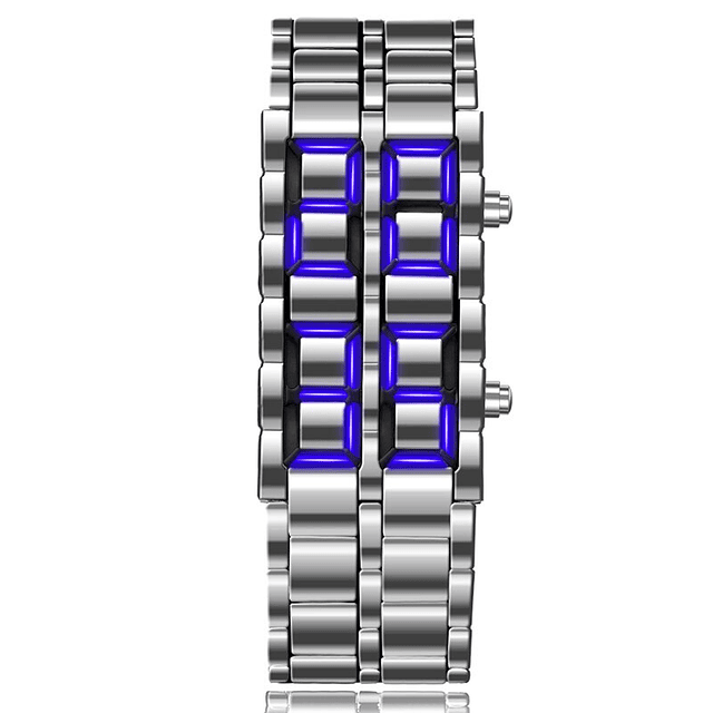 Reloj Original de pulsera Digital para hombre, Metal completo, pantalla LED azul