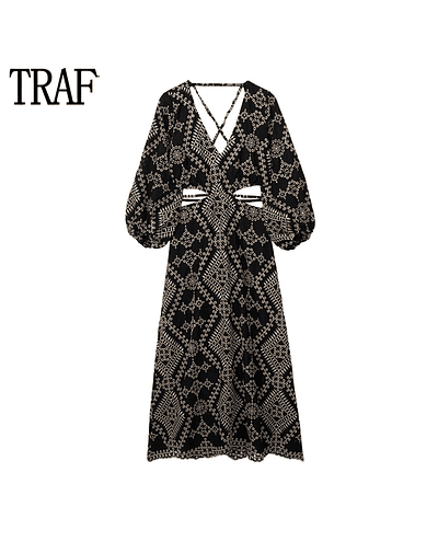 TRAF-VESTIDO MIDI BORDADOS CUT OUT Temporada 2023-24