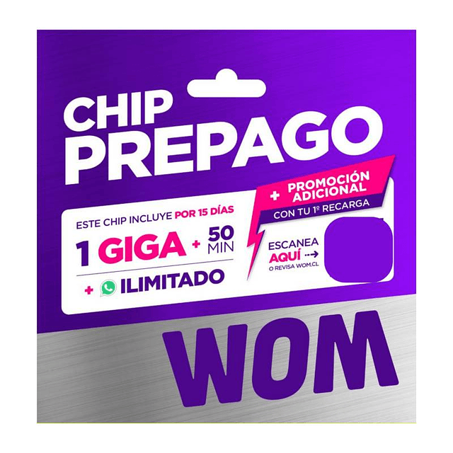 Chip WOM Prepago Incluye 1 Giga + 50 Minutos