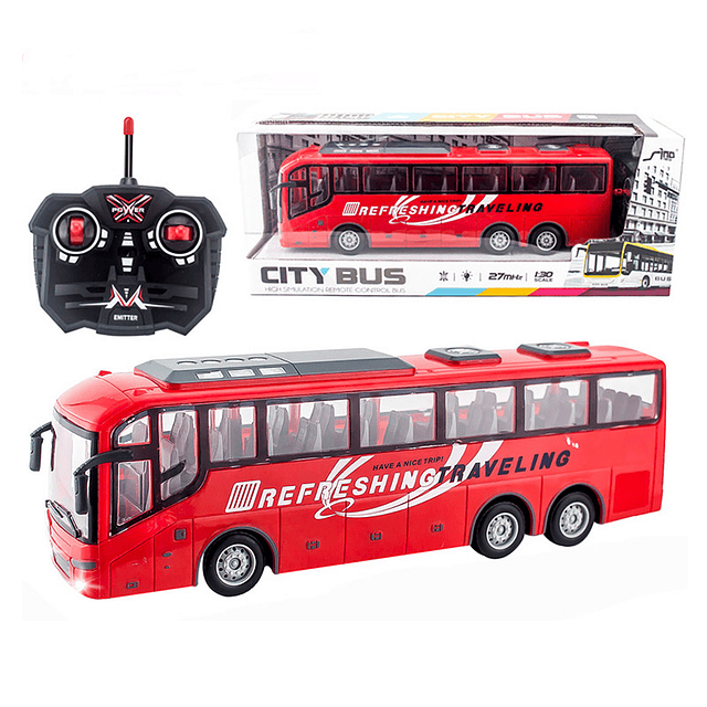 Autobús con luces, School Bus/City Bus Rojo, Control Remoto 27Mhz, 1/30