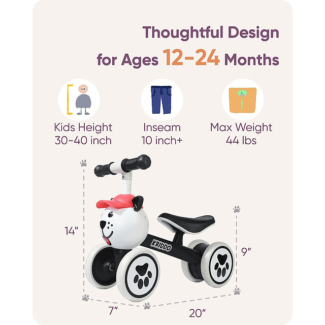 KRIDDO Bicicleta de equilibrio para niñ@s 1 a 2 años