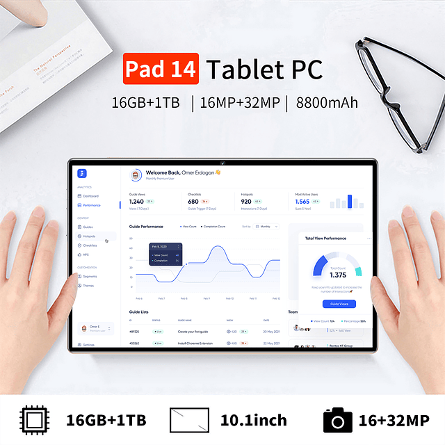 Tableta Pad14 5G de 2023 pulgadas, Tablet con android, 16GB de RAM, 1TB