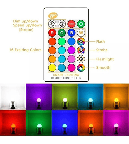 Ampolleta Led E27 Rgb 12w Control Remoto Colores Tiktok