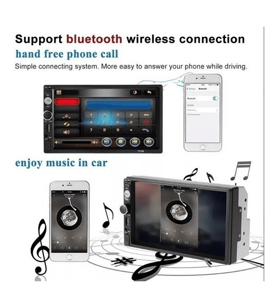 Radio Auto Doble Din Bluetooth Touch Mp5 Mirror Comando Vola