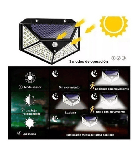 Pack X 4 Lampara Solar 100 Led Exterior Sensor De Movimiento